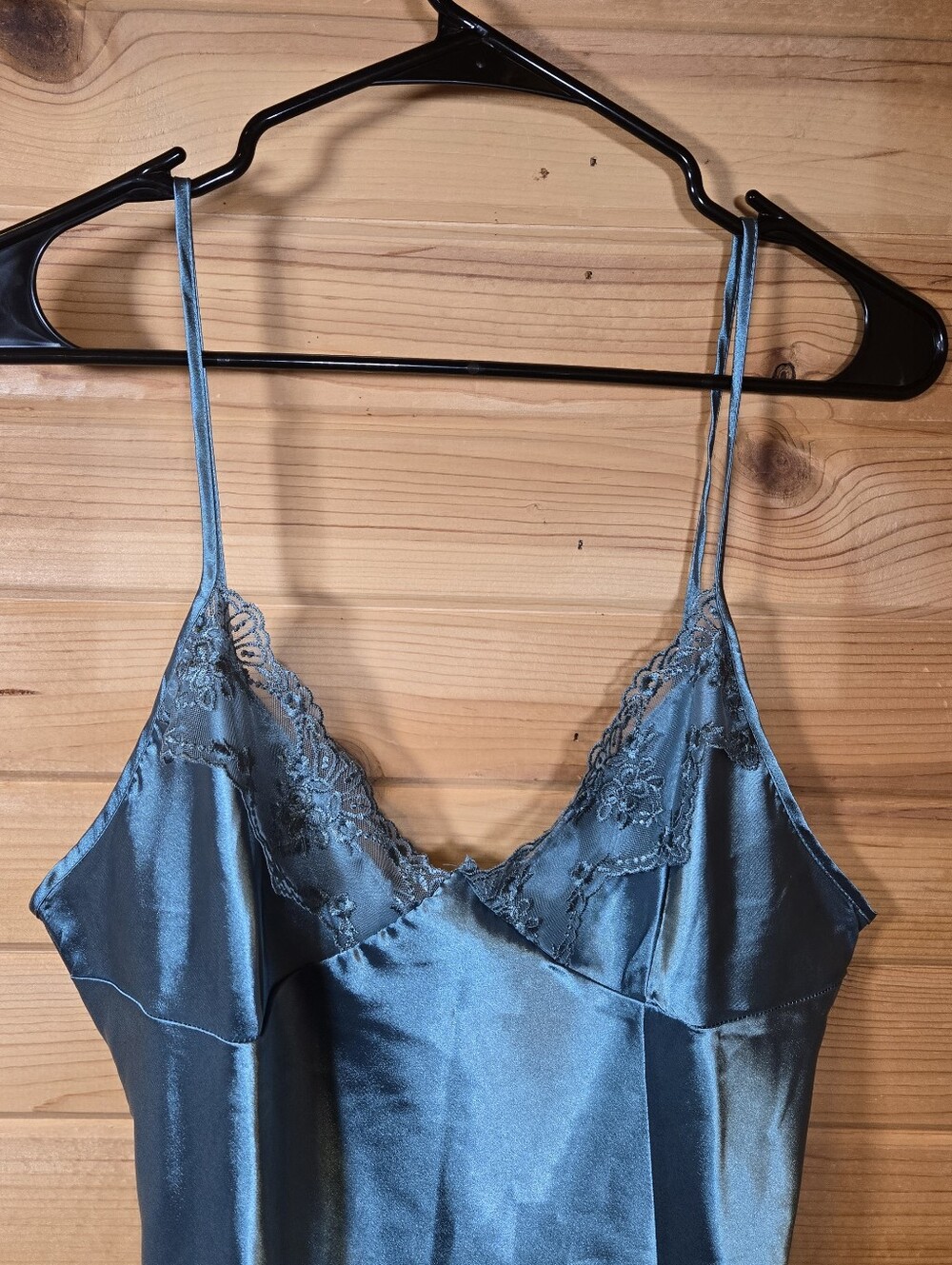 Slip Dress Nightgown Satin Lace Trim Green XL Spaghetti Strap Lingerie Feminine